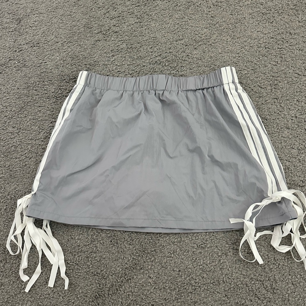 Gray Skirt with White Stripes and Ties